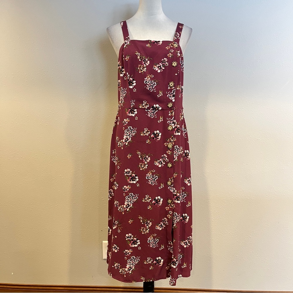 Xhilaration Floral Burgundy midi Dress with straps size‎ large